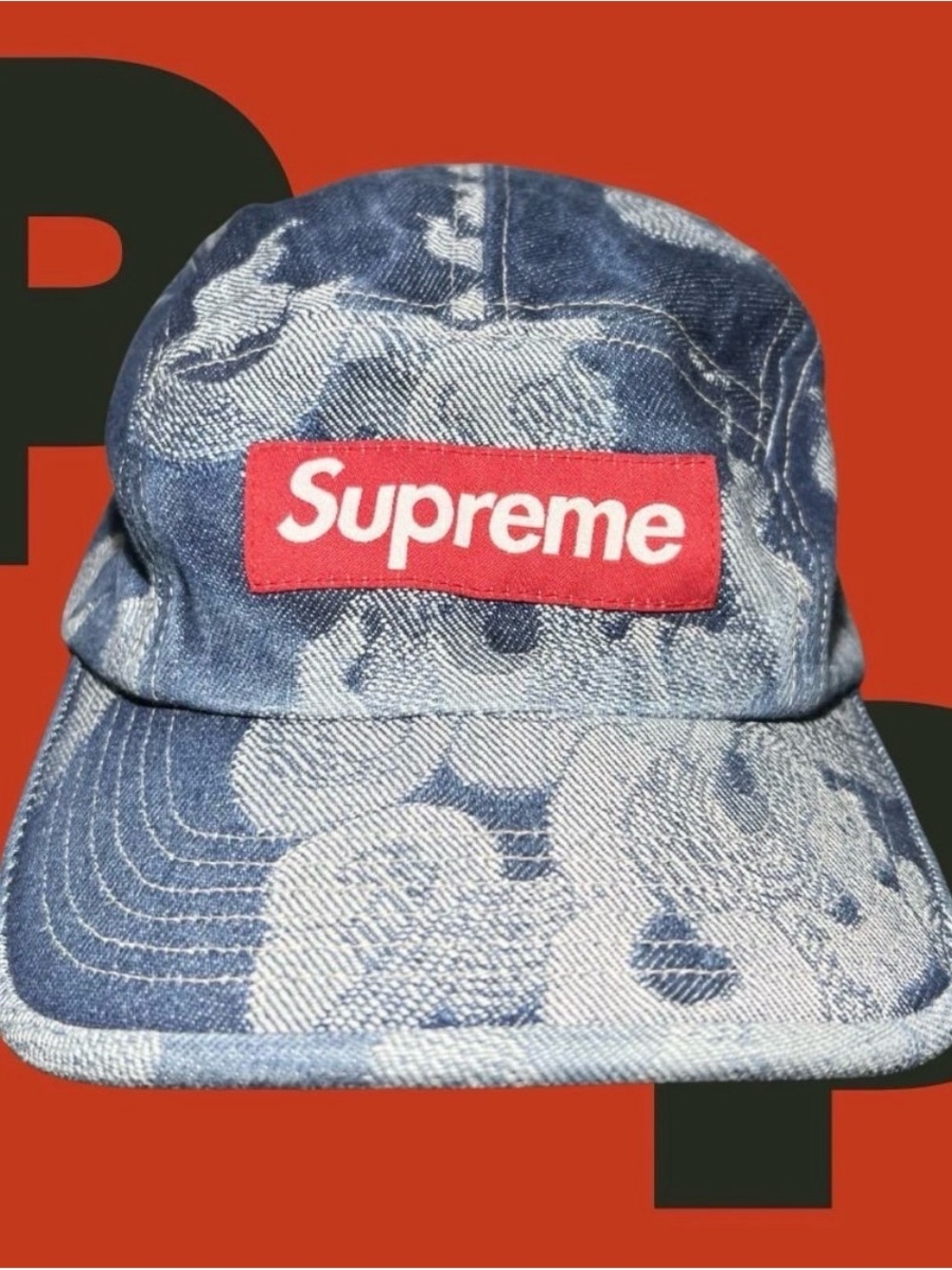 Supreme Flames Jacquard Denim Camp Cap